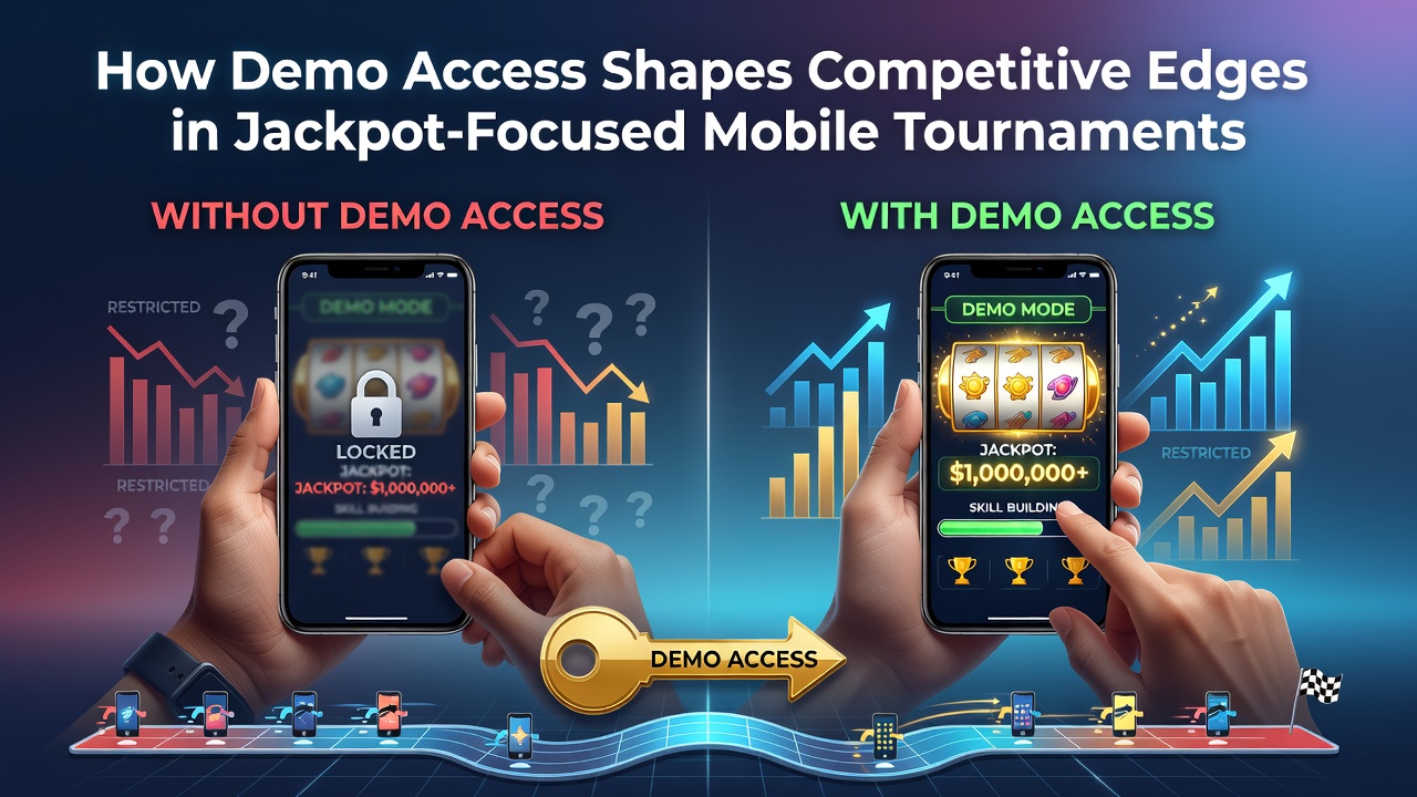 Mobile players reviewing demo interfaces for jackpot tournament strategies on portable devices
