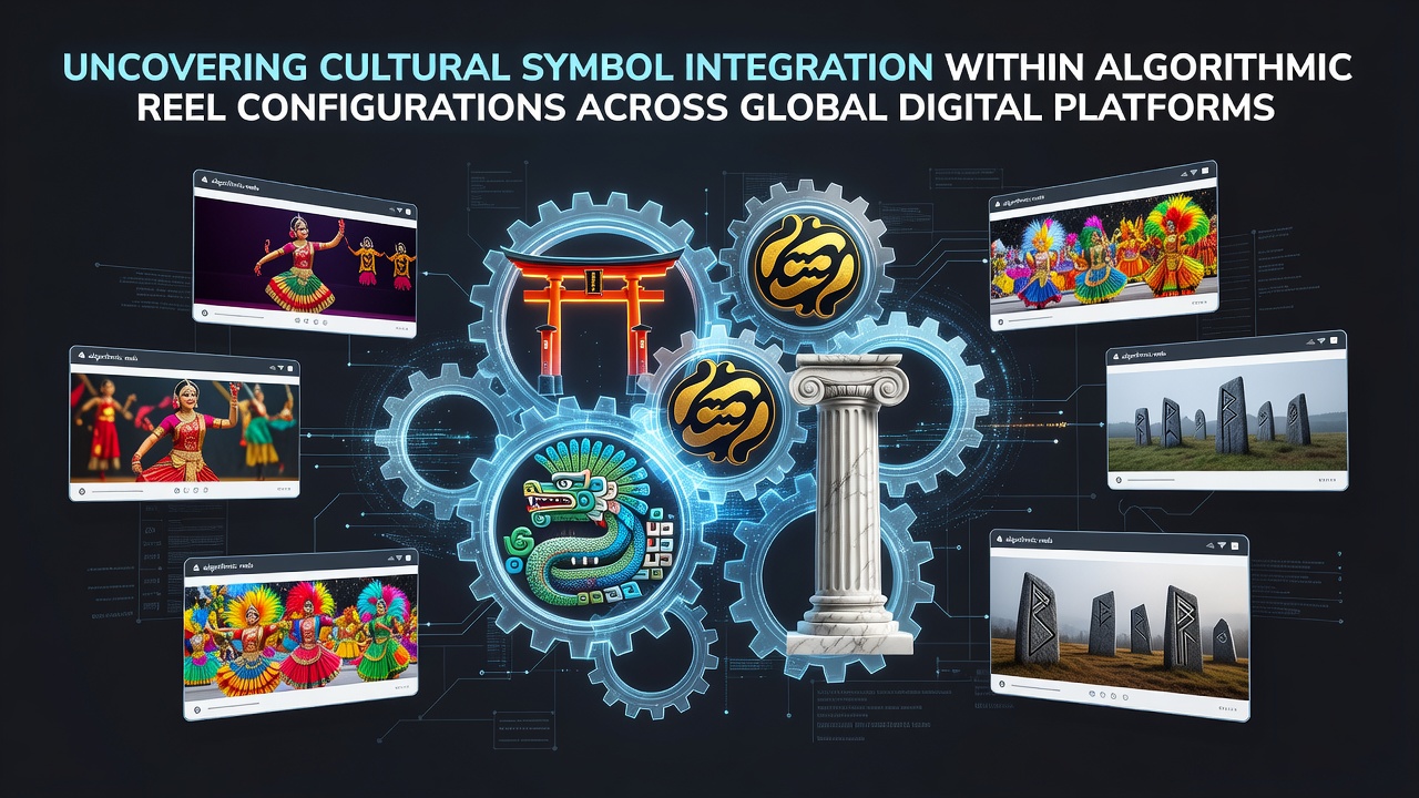 Global digital platforms displaying algorithmic reel configurations with integrated cultural symbols from various regions